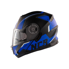 MOTOSİKLET KASK ÇENE AÇILIR VİSÖRLÜ ECE BELGELİ - MAT SİYAH GRAFİK MAVİ