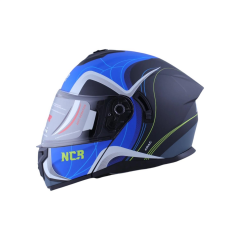 MOTOSİKLET KASK ÇENE AÇILIR 166 ECE BELGELİ - MAT SİYAH ARAC GRAFİK MAVİ