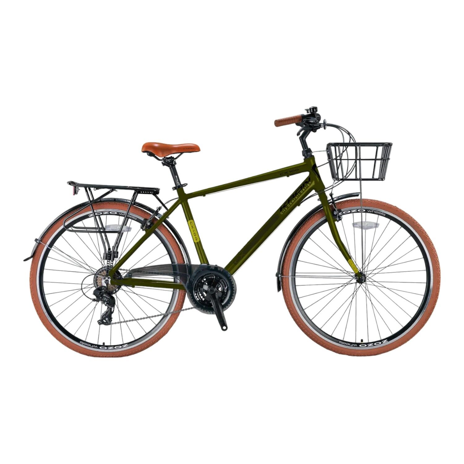KRON CX 100 - 26'' City Bike - Man - 17' - 21 Vites - V.B. - Mat Haki-Siyah/Sarı #KRN23-254